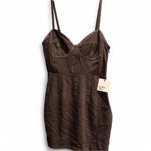 Black mini chemise dress with corset‎ look